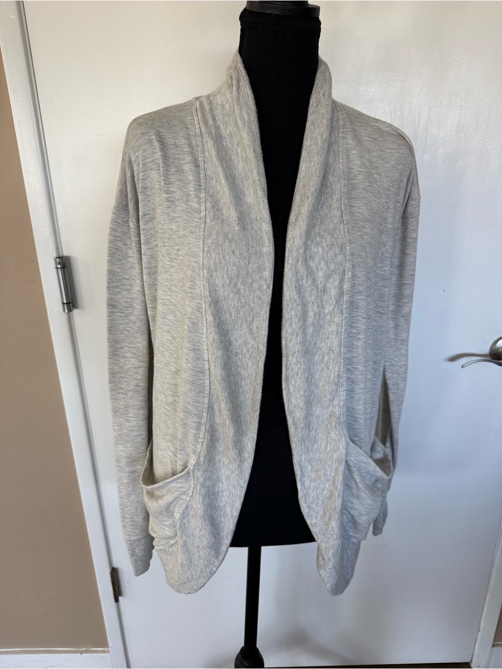 Athleta Light Gray Open-Front Shawl Collar Cardigan